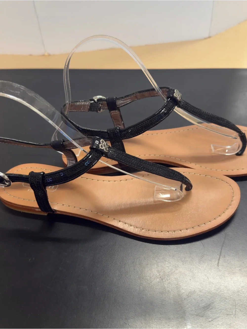 Coach Rolanda Black Leather T-Strap Sandals Size 7